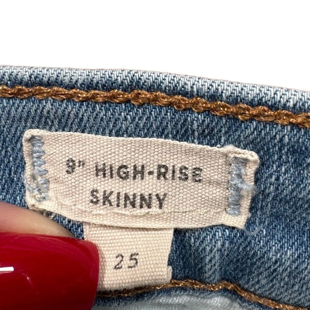Madewell 9'' High Rise Skinny Jeans Women's Sz 25 Blue‎ Denim Distressed Leg - Picture 8 of 8